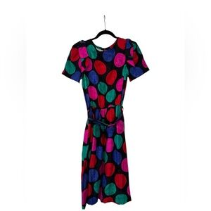 80’s Vintage Pink and Red Puff Sleeve Silk Dress